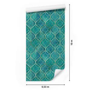 Papier Peint ornements motifs orientaux Beige - Bleu - Marron - Vert - Turquoise - Papier - 53 x 1000 x 1000 cm