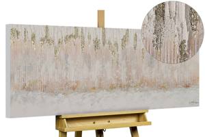 Tableau peint Golden Abstraction Doré - Blanc - Bois massif - Textile - 120 x 60 x 4 cm