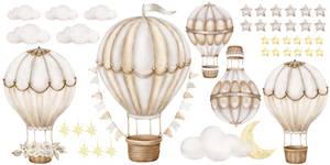 Wandsticker Ballons Wolken Sterne Beige - Braun - Grau - 60 x 30 x 30 cm