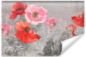 Papier Peint COQUELICOTS Plantes Vintage 135 x 90 x 90 cm