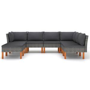 Garten-Sofa-Set (8-teilig) 3009634-12 Grau - Metall - Polyrattan - Holzart/Dekor - 61 x 67 x 65 cm