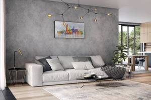 Tableau peint Venice Skyline Silhouette Gris - Bois massif - Textile - En partie en bois massif - 120 x 60 x 4 cm