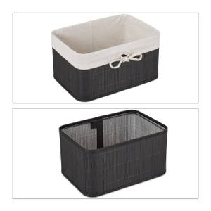 Lot de 4 paniers de rangement en bambou Noir - Blanc - Bambou - Bois manufacturé - Textile - 33 x 17 x 23 cm