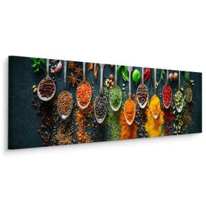 Tableau Panorama Épices Herbes 3D Marron - Vert - Orange - Textile - 145 x 45 x 45 cm