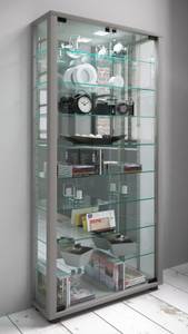 Glas Stand Vitrine Lumo Maxi Spiegel Silber - Weiß - Holzwerkstoff - Glas