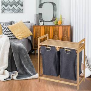 Wäschekorb Regal mit 2 Fächern Braun - Grau - Bambus - Textil - 64 x 73 x 33 cm