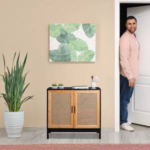 Sideboard mit 2 Rattan-Türen Schwarz - Braun - Gold - Bambus - Holzwerkstoff - Rattan - 80 x 76 x 39 cm