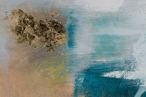 Tableau peint à la main Sky of Hope Gris - Turquoise - Bois massif - Textile - 75 x 100 x 4 cm