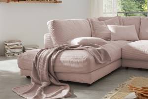 Sofa MADELINE Ecksofa Cord Pink - Ecke davorstehend links