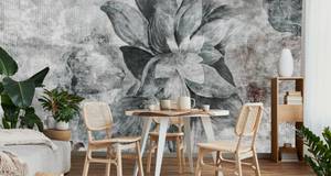 Fototapete BLUMEN Beton Optik Vintage Grau - 450 x 300 x 300 cm