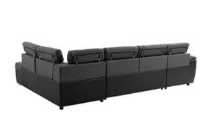 Canapé Panoramique PAOLA Convertible Noir - Bois manufacturé - Cuir synthétique - Textile - 196 x 76 x 322 cm