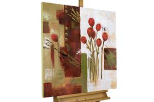 Acrylbild handgemalt Red Velvet Beige - Rot - Massivholz - Textil - 80 x 80 x 4 cm