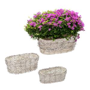 Ovaler Blumentopf im 3er Set Braun - Weiß - Metall - Kunststoff - Rattan - 34 x 14 x 21 cm