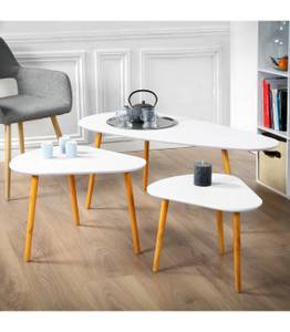 Set de 3 Tables Gigognes Blanc et Bois Blanc - Bois manufacturé - 50 x 42 x 103 cm