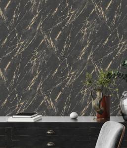 Casual Living - Tapete Marmoroptik Schwarz - Gold - Kunststoff - Textil - 53 x 1050 x 1 cm