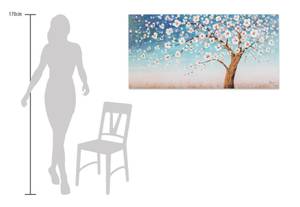 Acrylbild handgemalt Frühlingsabend Blau - Weiß - Massivholz - Textil - 120 x 60 x 4 cm