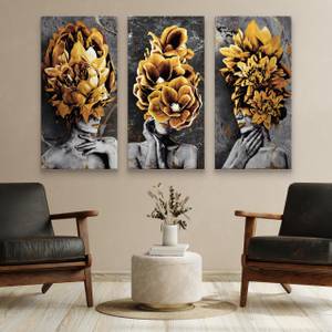 Leinwandbilder Set Abstrakt Frau Blumen 180 x 120 x 120 cm