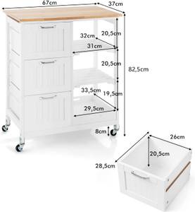 Küchenwagen 2 Ebenen mit Tablett Weiß - Holzwerkstoff - 37 x 83 x 67 cm