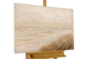 Acrylbild handgemalt Sehnsucht nach Meer Beige - Massivholz - Textil - 90 x 60 x 4 cm
