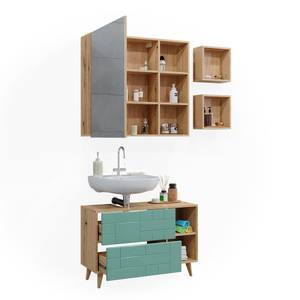 Badmöbel Set Rudi 40601 Braun - Grün - Holzwerkstoff - 90 x 59 x 32 cm