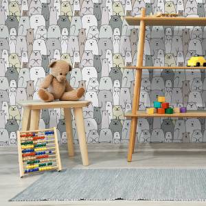 Papier Peint pour enfants ours animaux Beige - Marron - Gris - Vert - Blanc - Papier - 53 x 1000 x 1000 cm