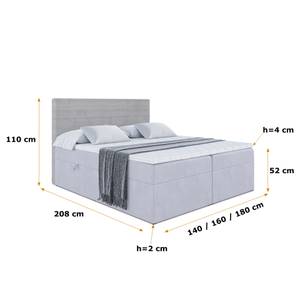 Boxspringbett PRESTON Hellgrau - Breite: 140 cm - H3