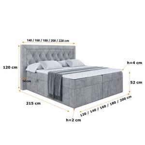 Boxspringbett NOEL Grau - Breite: 160 cm - H3