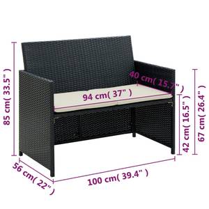 vidaXL 2-Sitzer-Gartensofa mit Polstern Schwarz - Polyrattan - 100 x 85 x 100 cm