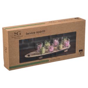 Servier-Set, 8 Gläser mit Holztablett Bambus - 19 x 7 x 41 cm