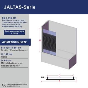 Duschwand für Badewanne 1tlg ESG Breite: 80 cm