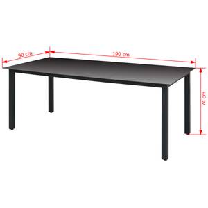 Table de salle à manger de jardin Noir - Verre - Métal - 90 x 74 x 190 cm