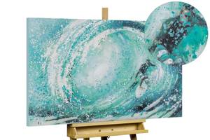 Tableau peint à la main The perfect Wave Bleu - Turquoise - Bois massif - Textile - 90 x 60 x 4 cm