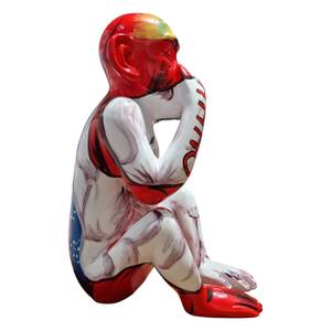 Sculpture singe criant main sur bouche Porcelaine - 28 x 39 x 25 cm