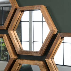 Miroir hexagonal en teck recyclé 30x26 Marron - En partie en bois massif - 4 x 26 x 30 cm