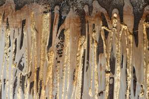 Tableau peint Grotte de Stalactites Beige - Marron - Bois massif - Textile - 120 x 80 x 4 cm