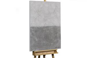 Tableau peint à la main Gloomy Skyline Gris - Bois massif - Textile - 70 x 100 x 4 cm
