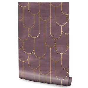 Papier Peint MOTIFS Style Art Déco Beige - Rose foncé - Mauve - Papier - Textile - 53 x 1000 x 1000 cm