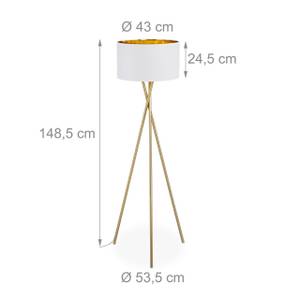 Lampadaire trépied blanc et or Doré - Blanc - Métal - Matière plastique - Textile - 54 x 149 x 54 cm