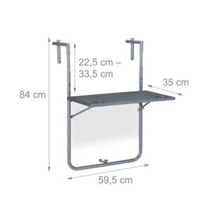 Table de balcon rabattable suspendue Gris - Métal - Matière plastique - 60 x 84 x 60 cm