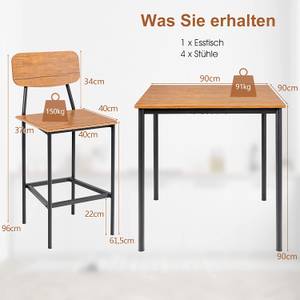 5-teiliges Esstisch-Set Braun - Holzwerkstoff