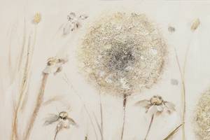 Acrylbild handgemalt Dandelion Meadow Beige - Massivholz - Textil - 150 x 50 x 4 cm