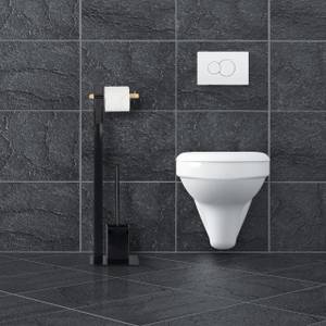 Stand WC Garnitur im Materialmix Schwarz - Braun - Holzwerkstoff - Metall - 20 x 72 x 20 cm