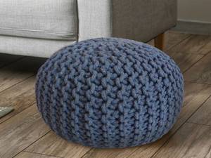 Pouf Ø 55 cm Strickhocker Sitzpouf Blau