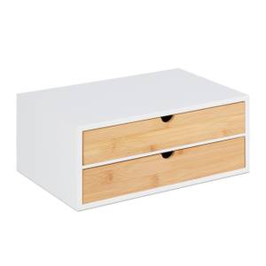 Boîte à 2 tiroirs en bambou et MDF Marron - Blanc - Bambou - Bois manufacturé - 33 x 14 x 21 cm