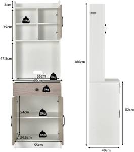 180cm Küchenschrank Holz Weiß - Holzwerkstoff - 40 x 180 x 60 cm