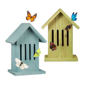 Schmetterlingshaus hängend in 2 Farben Türkis - Holzwerkstoff - 19 x 26 x 12 cm