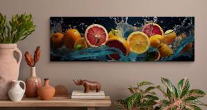 Tableau Panorama Agrumes Fruit Eau 3D Noir - Orange - Rouge - Textile - 145 x 45 x 45 cm