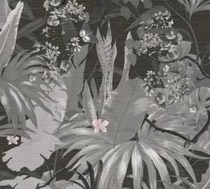 Papier peint Jungle Plantes Gris Noir Noir - Gris