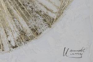 Tableau peint à la main Golden Sunbeams Doré - Blanc - Bois massif - Textile - 60 x 60 x 4 cm
