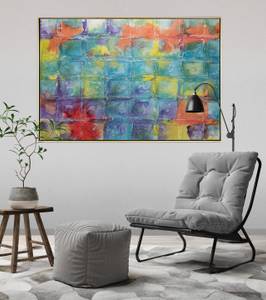 Tableau peint à la main Rainbow Glimmer Bois massif - Textile - 122 x 82 x 5 cm